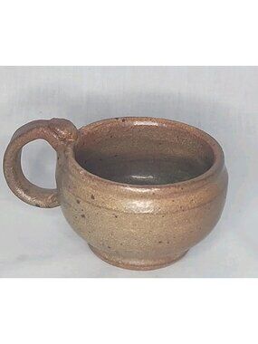 Vintage Coffee Stoneware Pottery Mug Speckled Earthtone Glaze Wide Mouth Planter